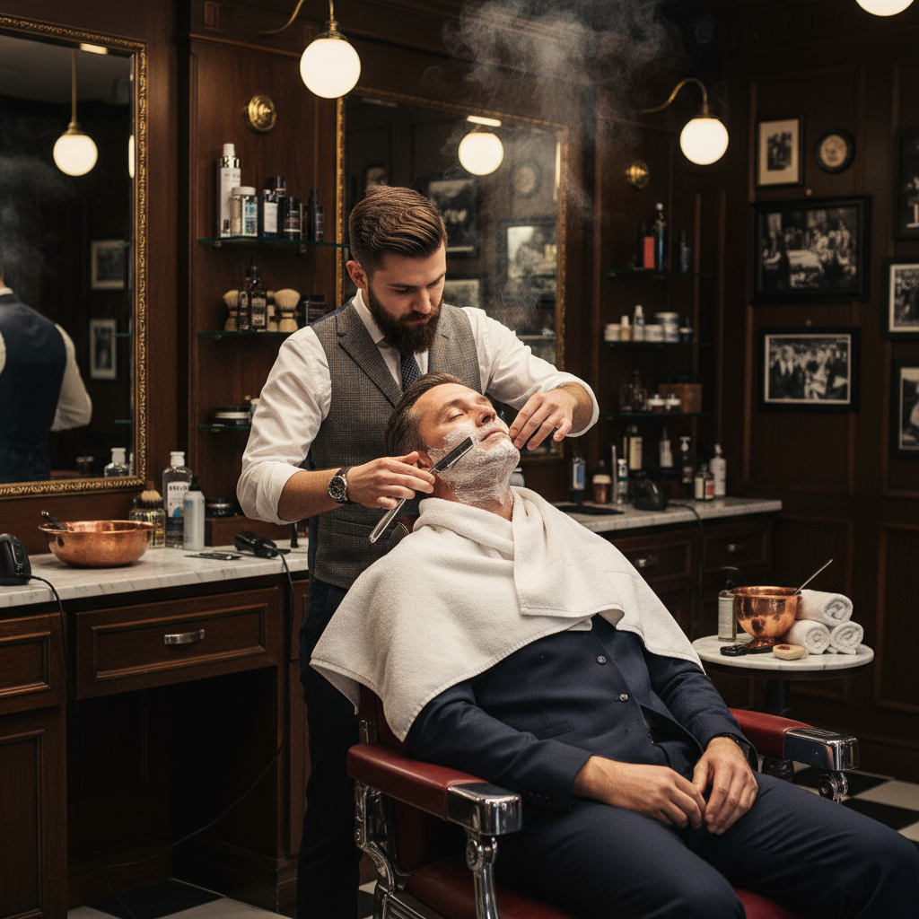 Hot towel straight razor shave